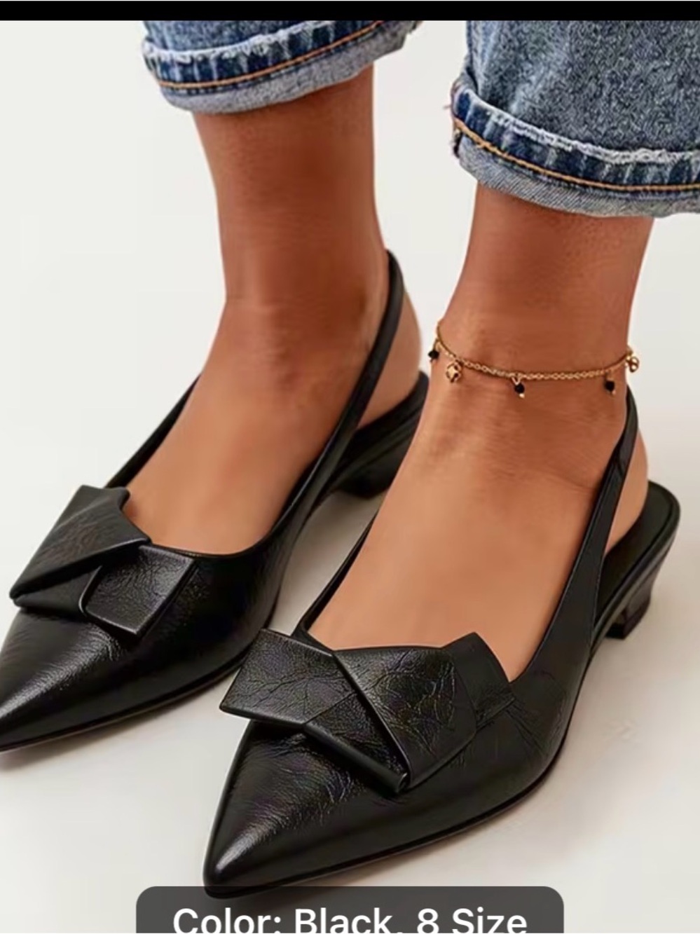 Women’s black Pointed Toe Slingback Flats with Bow